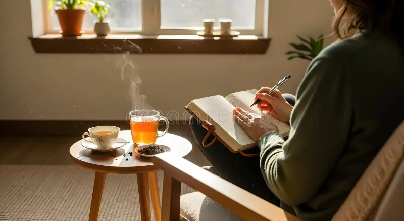 Entspannte Person am Fenster als Symbol für die beruhigende Wirkung der Apple Fritter Strain aus dem Premium THC Store
