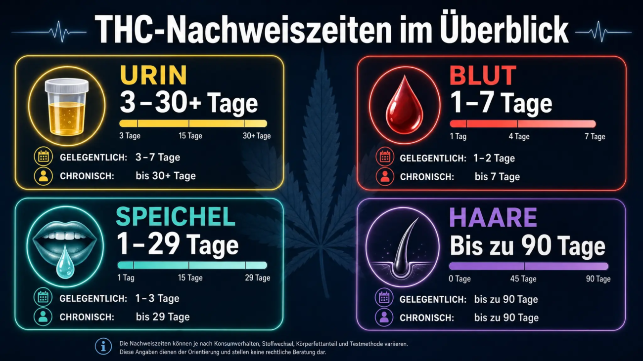 Infografik zur Frage wie lange ist THC nachweisbar im menschlichen Körper