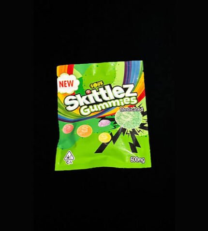 SKITTLEZ Sour Skittles Gummy Edibles Verpackung mit 600mg THC Gehalt