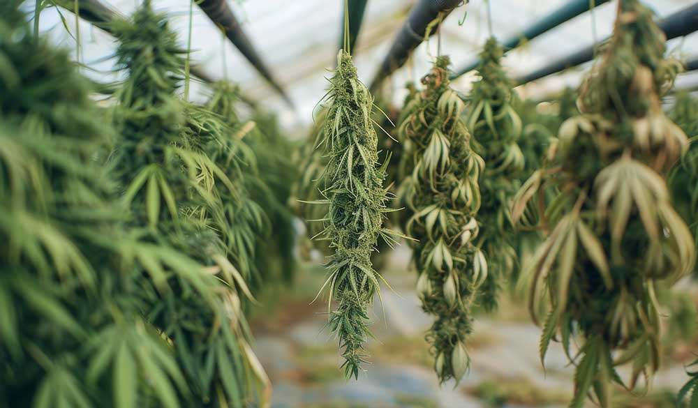 Professionelles Cannabis trocknen in einem dunklen Trockenraum für beste Qualität